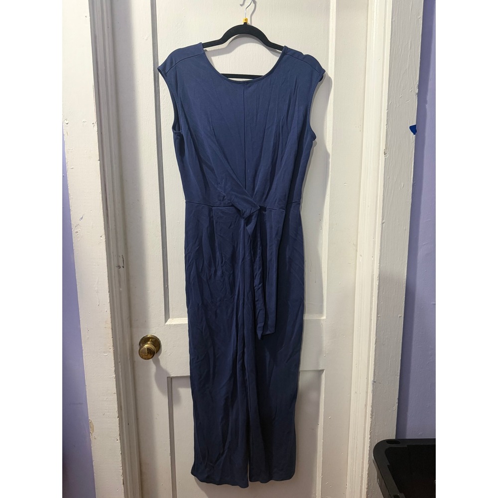 Prologue Navy Blue Cap Sleeve Tie Waist Wide Leg Jumpsuit Medium